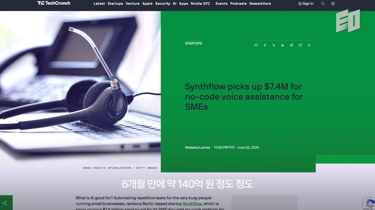 TechCrunch — Synthflow 시드 7.4M USD 펀딩 보도