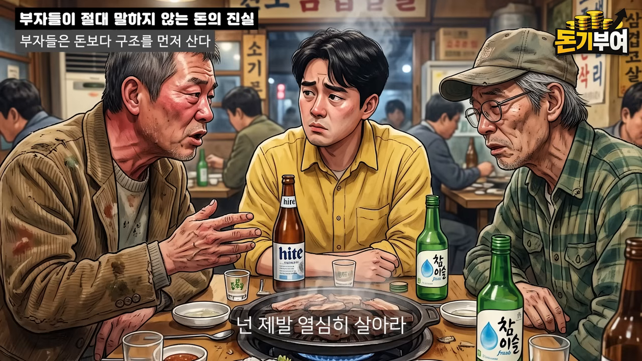 '넌 제발 열심히 살아라' — 어중간한 위치의 대가를 경고하는 자막